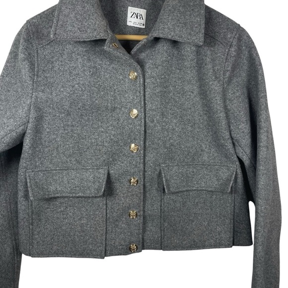 Zara Women’s Short Button Front Collared Coat in Grey Size L - Picture 10 of 14